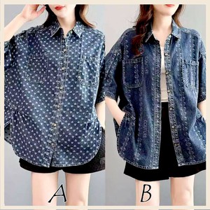 Button Shirt/Blouse Heart-Patterned