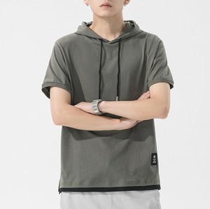 Tシャツ 半袖 フード付き 無地 快適 メンズ ファッション  ABQ1284