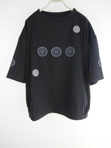 「ドットストライプパッチワーク＋刺繍」ワイドティーシャツ2025春夏新作