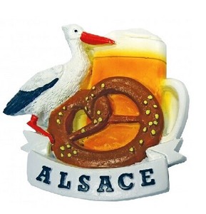 【フランスより直輸入】マグネット　ALSACE　こうのとり　ビール　プレッツエル