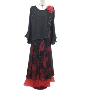 【ステージ衣装】2色展開　花柄ワンピース  ケープ＆コサージュ　アンサンブル風 　カラオケ