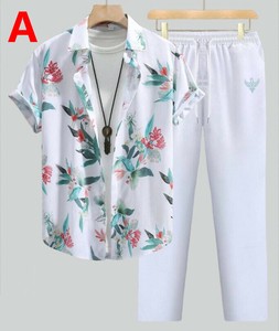 パンツスーツ 2点セット 半袖 シャツ+パンツ 無地  快適 メンズ ファッション ABQ1318