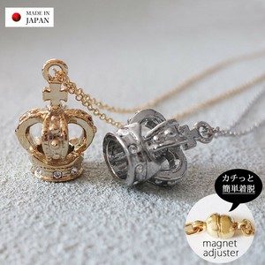 Gold Chain Necklace Crown Pendant Jewelry Made in Japan