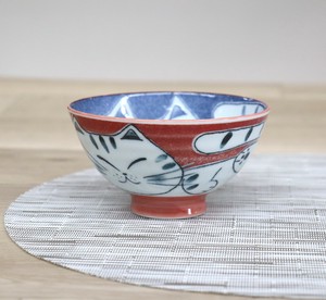 茶碗　まったりネコ　赤