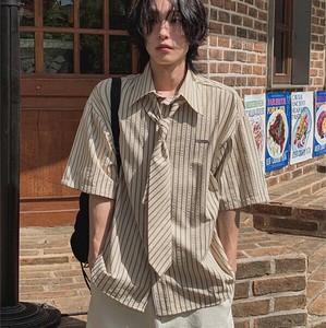 P21681 2025春夏新作トップス 半袖 韓国風 ワイシャツ メンズ 男 ストライプ ファッション