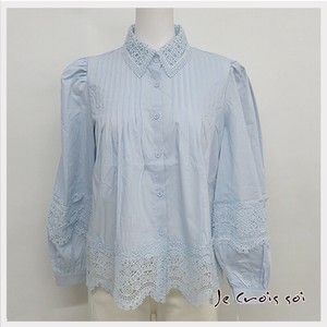 Button Shirt/Blouse Lace Blouse Puff Sleeve