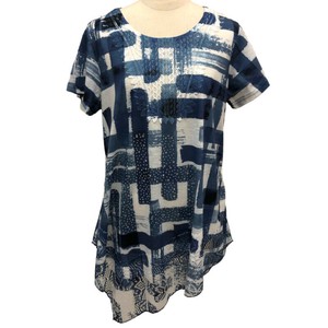 Tunic Asymmetrical Tunic A-Line Printed Short Sleeve Rhinestone