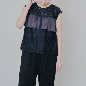 Button Shirt/Blouse Front Lace Blouse Tiered