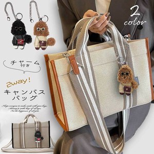 キャンバスバッグ バッグチャーム プードル ハンドバッグ 肩掛け ショルダーバッグ トート