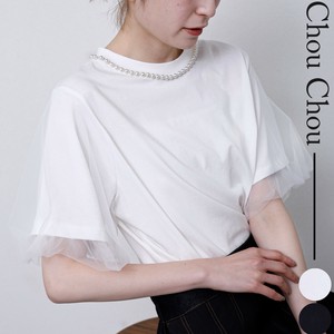 お袖チュール パール付きTシャツ　2025人気 新作  chouchou東京