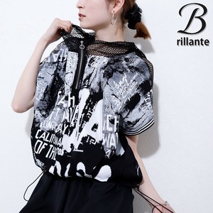 箔プリント・メッシュ使いモード　メタリックTシャツ トップス　2025新作 BRILLANTE（197741）