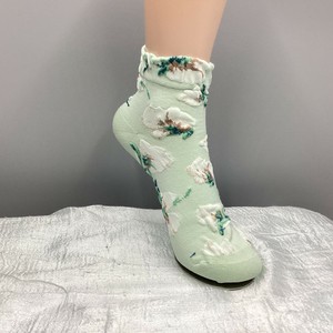 短袜 女士 袜子 花朵 绿色 花卉图案