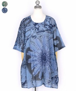 Tunic Tunic Floral Pattern A-Line Chain Stitch 100% Cotton 7/10 length [2025 NEW]