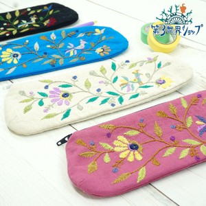 ミラー刺繍 ペンケース 鳥　【フェアトレード】【インドの手刺繍】