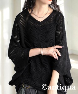 [antiqua] Sweater/Knitwear Dolman Sleeve Ladies fashion Openwork