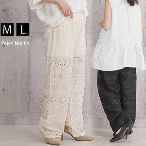 レースパンツ ワイドパンツ パンチングレース 花柄 シアー 裏地 M L ウエストゴム ボトムス  春夏/全2色