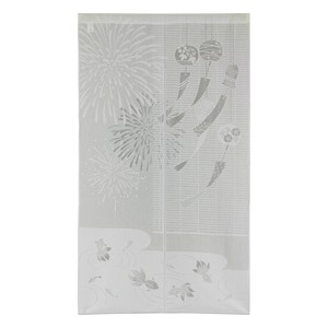 夏のれん　のれん すだれ花火 風鈴　花火　金魚　和風　和柄　ホワイト　85×150