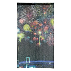 夏のれん　のれん 花火  夜景　海　タワー　夜景　ブラック　85×150
