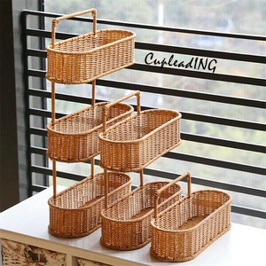 【定番商品】INSスタイル バスルーム籐編みラック ネジ不要3段収納 キッチン用品整理棚 沐浴料専用多機能棚