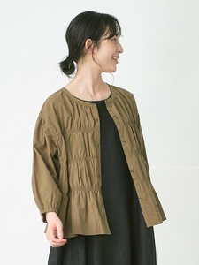 【予約販売】ギャザーフレアブラウス　綿ローンワッシャー3色 M L ゆったり【8月入荷予定】