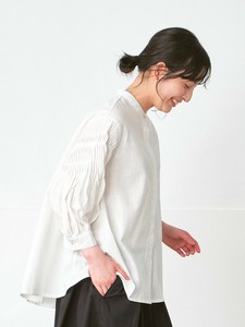 【予約販売】バンドカラーフレアブラウス　綿スラブ　3色 M L LL 3L 《大きいサイズ》【8月入荷予定】