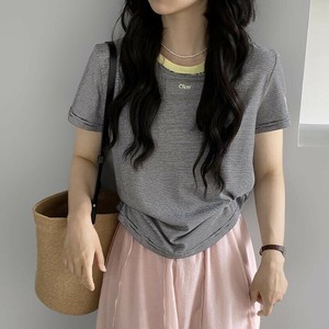 u27991トップス レディース シャツ Tシャツ ボーダー 短袖 韓国風 刺繍 2025夏新作
