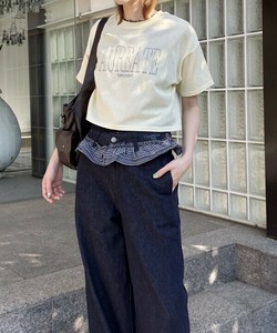 【2025春夏新作】ウェストにチェックデニム ウエストチェックフリル付きデニムパンツ
