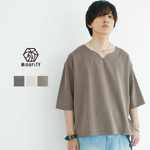 【2025年夏の新作】ブラウスT キーネック ネップ 半袖 Tシャツ／MinoriTY