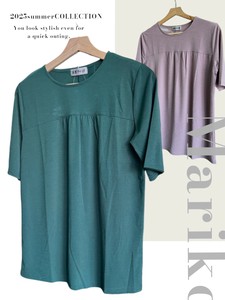 <2025夏物新作>ブルガリ生地無地五分袖Tシャツ チュニック丈　2025夏物人気　真里子の詩