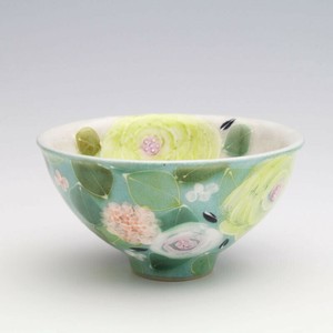 女性に大人気★ 工房「ゆずりは」の【緑彩ローズ　飯碗】