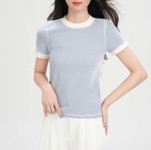Tシャツ 半袖 ストライプ  ラウンドネック  快適 レディース ファッション  MBQ553
