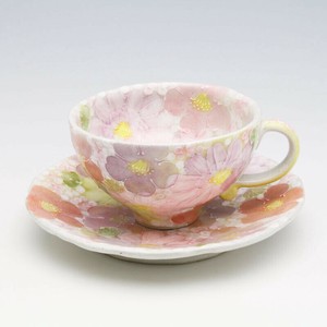 女性に大人気★ 工房「ゆずりは」の【紅彩花小紋　コーヒー碗皿】