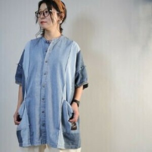 デニムケミカル加工リメイク切り替えOP（denim chemical processing remake one-piece）2024SS
