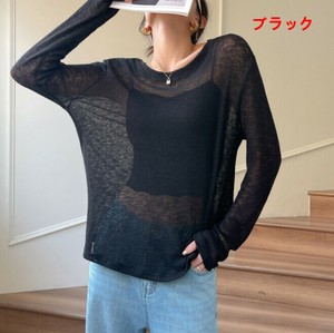 Tシャツ ラウンドネック コットンリネン 薄手   長袖 無地 ゆったり 快適 レディース ファッション  MBQ562
