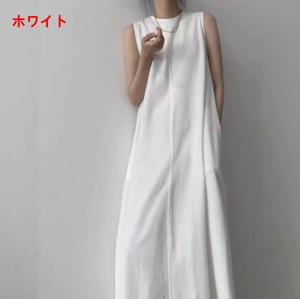 ワンピース ノースリーブ 無地 ゆったり 快適 レディース ファッション MBQ564