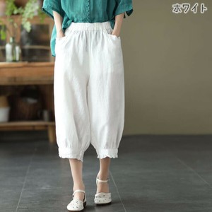 【現品50％オフ】EH1688s-w-M カラークロップドパンツ 薄手 7分丈 リネン ウエスト伸縮性あり