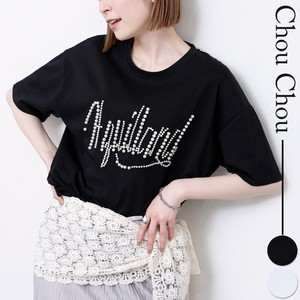 パール付き 英字Tシャツ 2025新作ss 春夏