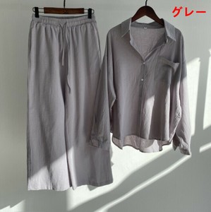 パンツスーツ 2点セットシャツ ワイドパンツ 長袖 無地 ゆったり 快適 レディース ファッション MBQ573