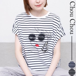 パール付女性プリントボーダーTシャツ　2025人気 新作  chouchou東京