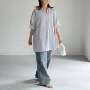 Tunic Yarn-dyed Checked Pattern Tunic Stripe Check