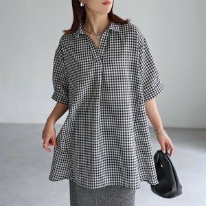 チェック&ストライプスキッパーチュニック　先染めチェック　スキッパー　チュニック