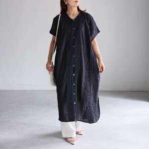 ボイルピンタック×レースフレンチスリーブワンピ　ワンピース　インド綿　レース