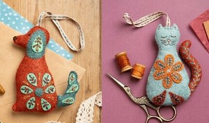 英国直輸入　フエルトミニキット　動物シリーズ　フォーク刺繍　犬　ねこ