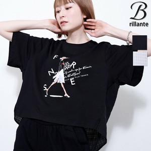 前後異素材アインメトリー 女子柄 エンボスロゴ バストゆったりTシャツ 2025新作　BRILLANTE東京（198228）