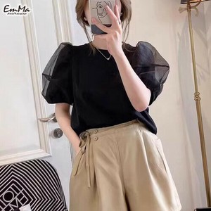 袖チュール半袖Tシャツ エレガント カジュアル 夏   【2025SS】 ONA4009