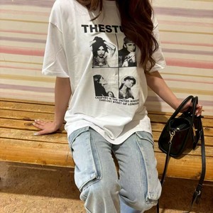 ウォッシュ加工BOXプリントTシャツ