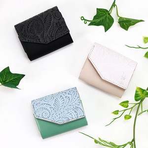 Trifold Wallet Genuine leather Floral Pattern Compact Made in Japan