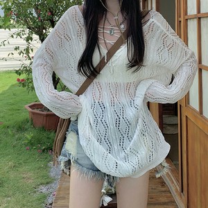 ニット  長袖 透かし彫り 美背  無地 ゆったり 快適 レディース ファッション  MBQ659