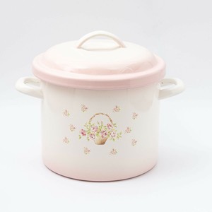 Enamel Storage Jar/Bag Rose Basket Made in Japan