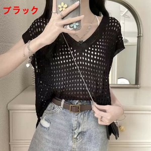 ベスト 透かし彫り Vネック 薄手 無地 ゆったり 快適 レディース ファッション MBQ673